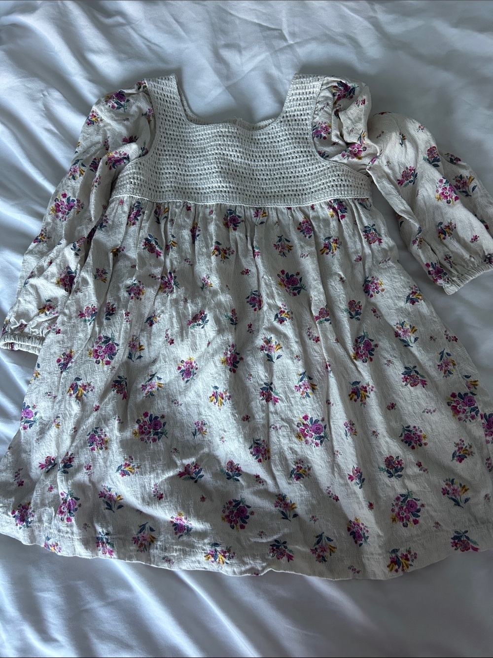 Zara Floral Crochet 4t Dress in Cream and Pink